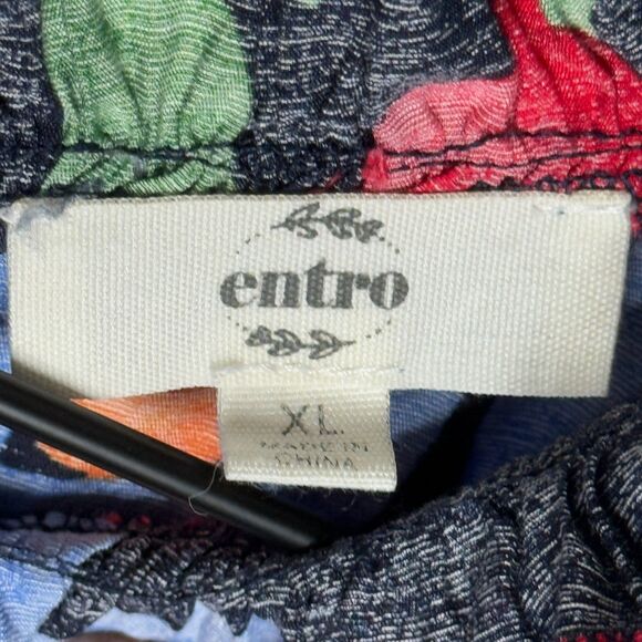 Entro Womens Floral Top XL Multicolor Feminine Blue Ruffle Blouse‎ Brunch Office - Picture 4 of 10